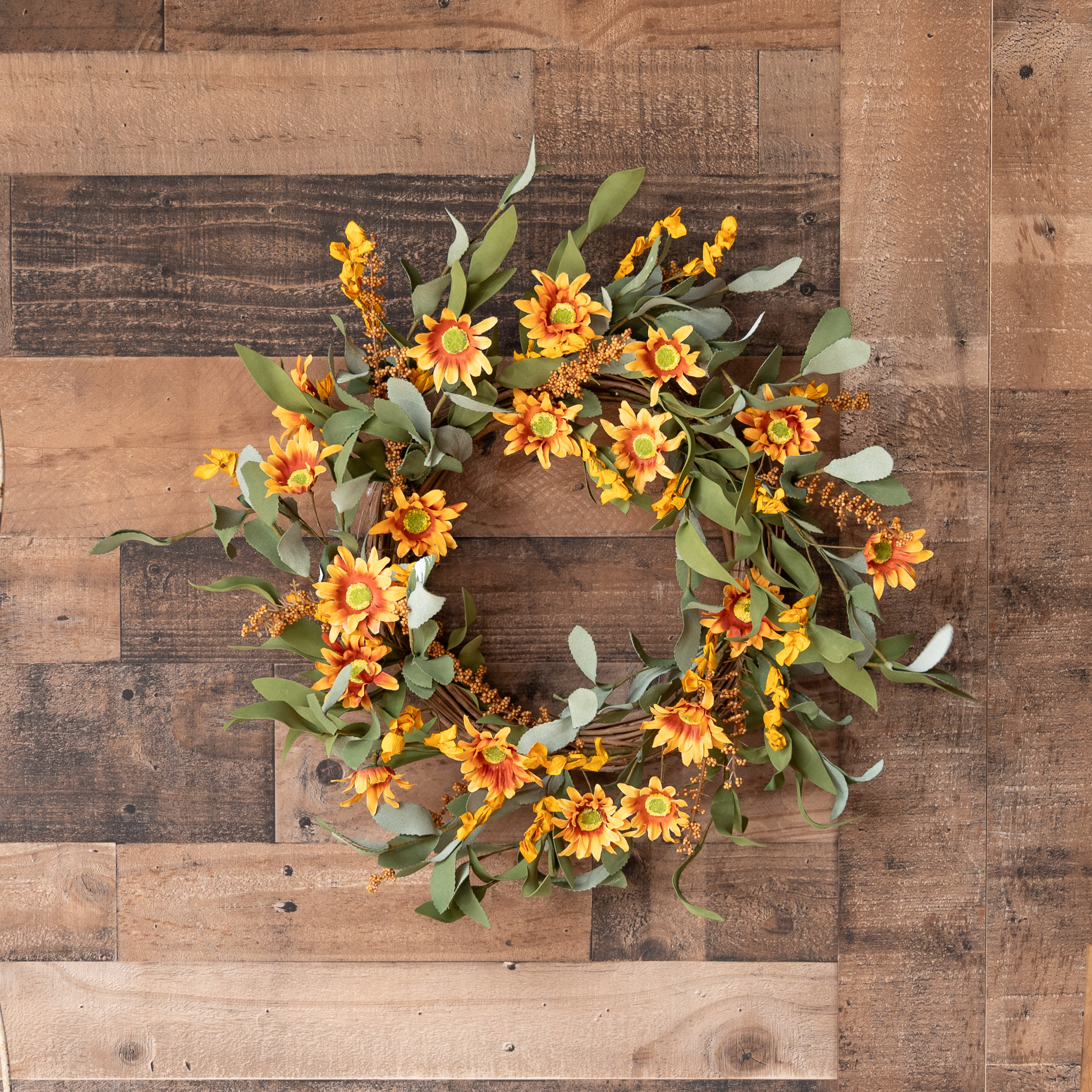 out           ❁ナチュラルを正月飾り❁バンブーラウンド❁ SUNFLOWER-WREATH-16INCH-