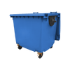 Blue Wheelie Bin - 1100 Litre - Front View Left Offset Lid Open