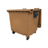 Brown Wheelie Bin - 1100 Litre - Front View Left Offset Lid Open