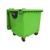 Lime Green Wheelie Bin - 1100 Litre - Front View Right Offset Lid Open