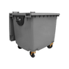 Grey Wheelie Bin - 1100 Litre - Front View Right Offset Lid Open