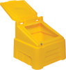 RW0001Y - Yellow polyethylene container that is square in shape with lid open