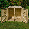 Shireburn Double Wheelie Bin Store - Situated on Decking in Garden with Both Doors Open