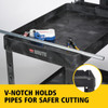 Integrated V-shaped notch provides secure pipe support for safer cutting tasks