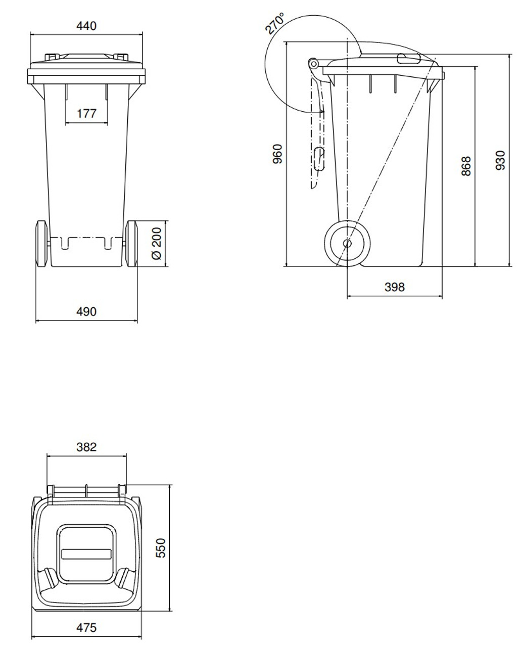 120 Litre Wheelie Bin Dimensions