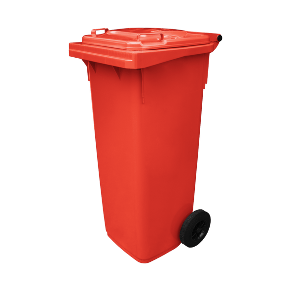 WB140RED - Red Wheelie Bin - 140 Ltr Closed Offset View Left