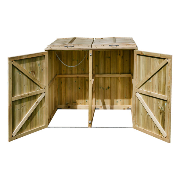 Shireburn Double Wheelie Bin Store - Empty with Both Doors Open