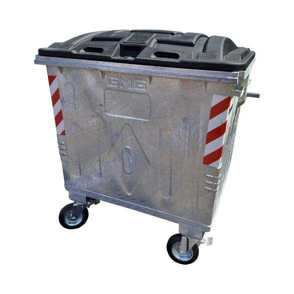 Metal Wheelie Bin with Side-Mounted Forklift Pockets - 1100 Ltr - Black Lid - GBWB1100BLA