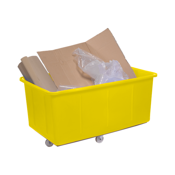 Yellow Mobile Truck with 625L Capacity Filled with Cardboard and Soft Plastic Waste
