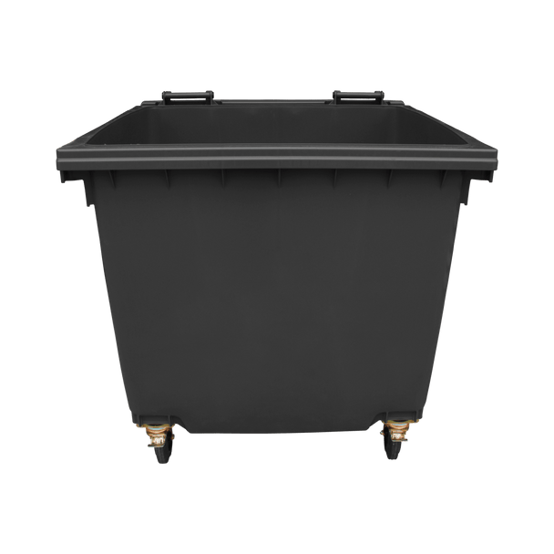 Black Wheelie Bin - 1100 Litre - Front View Lid Open