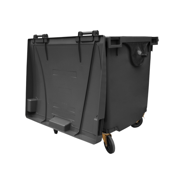 Black Wheelie Bin - 1100 Litre - Back View Lid Open
