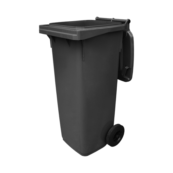 WB140BLA - Black Wheelie Bin - 140 Ltr Open Offset View Left