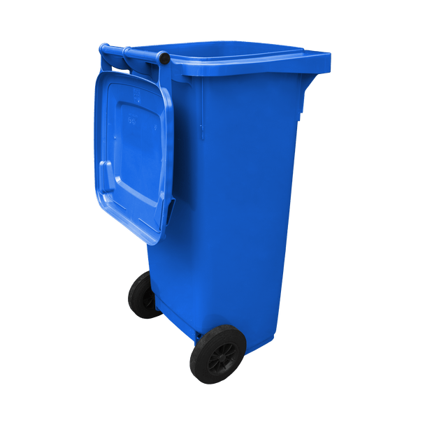 WB140BLU - Blue Wheelie Bin - 140 Ltr Back Open Offset View Right
