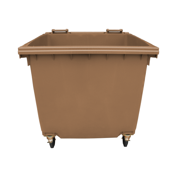 Brown Wheelie Bin - 1100 Litre - Front View Lid Open
