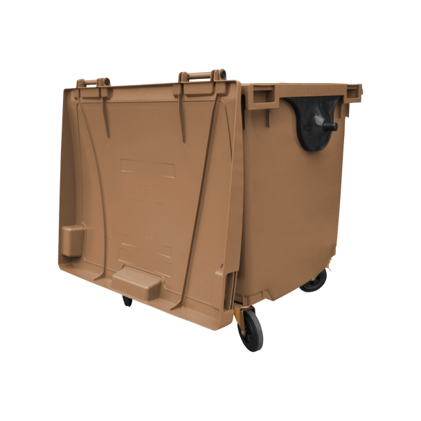 Brown Wheelie Bin - 1100 Litre - Back View Lid Open