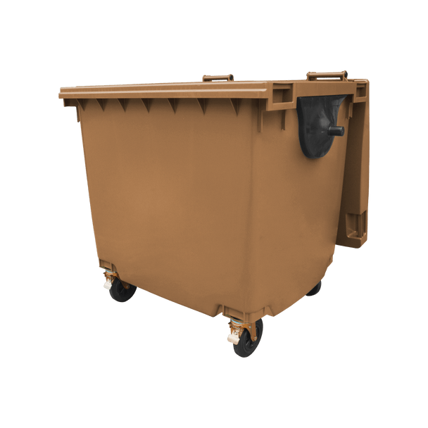 Brown Wheelie Bin - 1100 Litre - Front View Left Offset Lid Open
