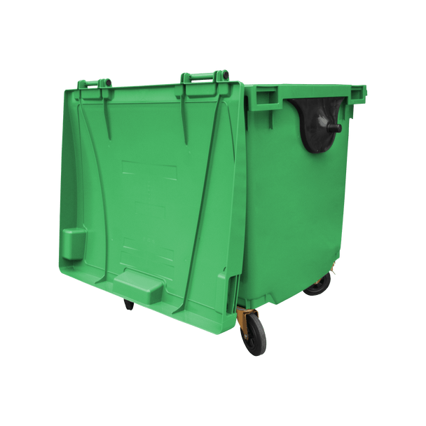 Green Wheelie Bin - 1100 Litre - Back View Lid Open