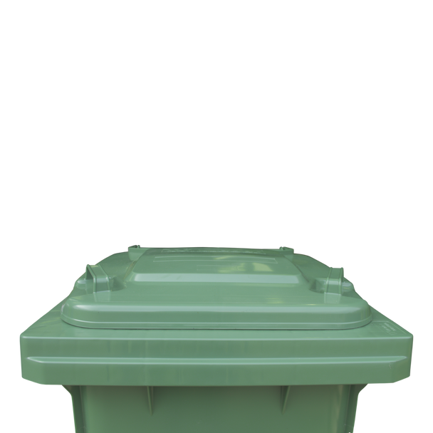 Close-up of Front of 140 Ltr Green Wheelie Bin with Lid Closed
