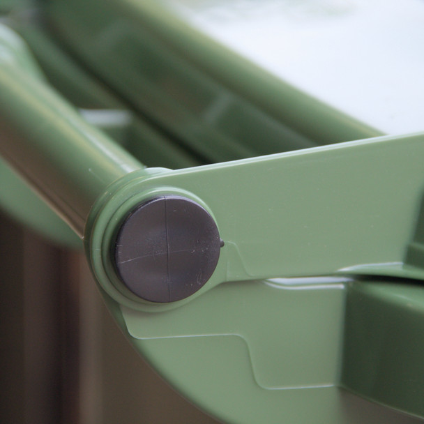 Close-up of Rear Handle Hinge Pin of 140 Ltr Green Wheelie Bin