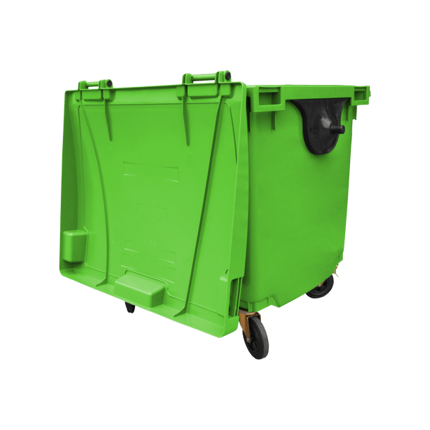 Lime Green Wheelie Bin - 1100 Litre - Back View Lid Open