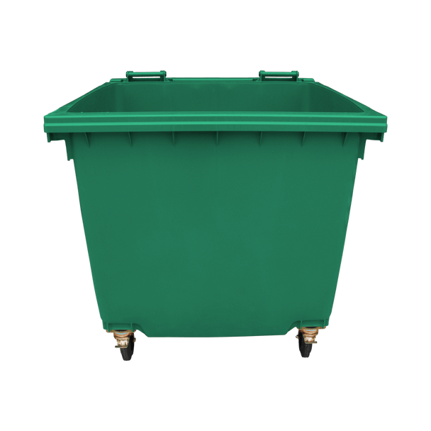 Moss Green Wheelie Bin - 1100 Litre - Front View Lid Open