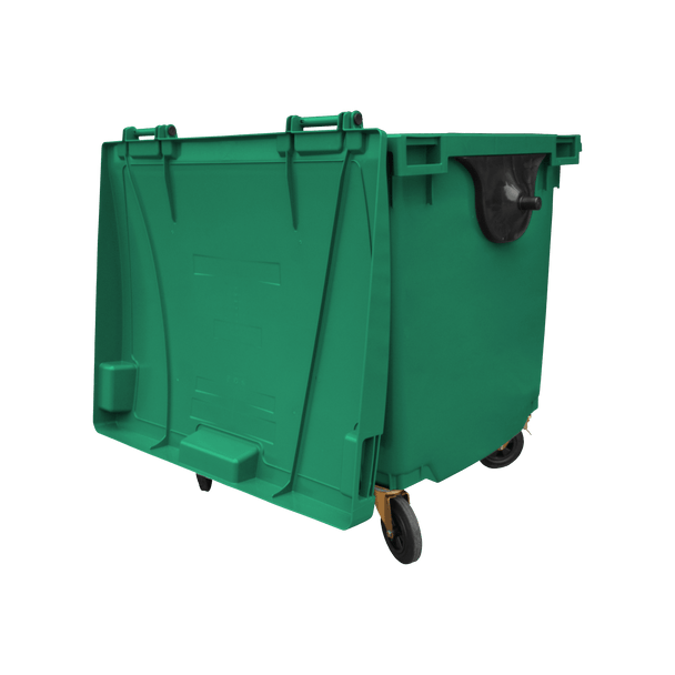 Moss Green Wheelie Bin - 1100 Litre - Back View Lid Open