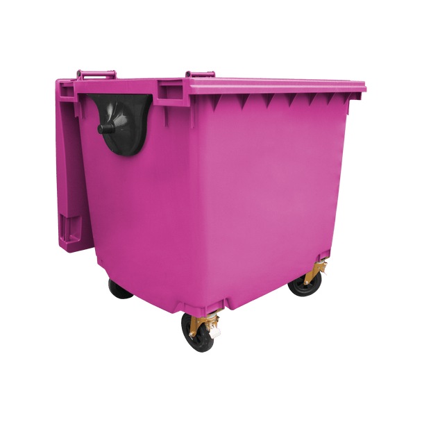 Pink Wheelie Bin - 1100 Litre - Front View Right Offset Lid Open