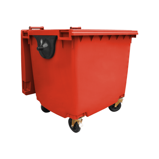 Red Wheelie Bin - 1100 Litre - Front View Right Offset Lid Open