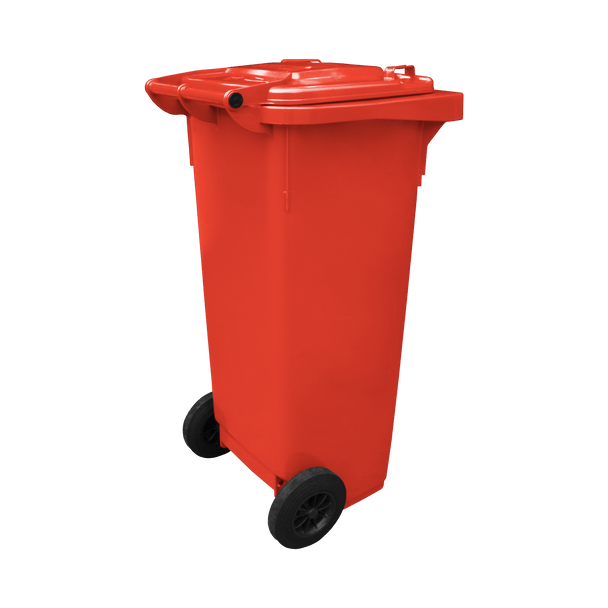WB140RED - Red Wheelie Bin - 140 Ltr Back Closed Offset View Right