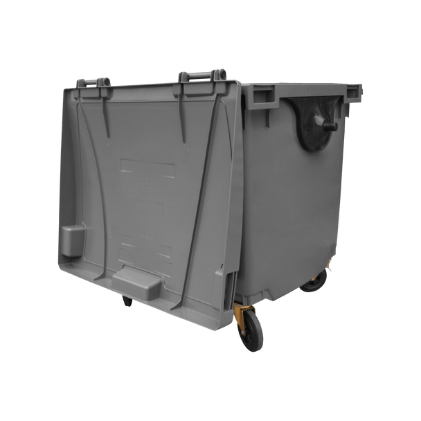 Grey Wheelie Bin - 1100 Litre - Back View Lid Open