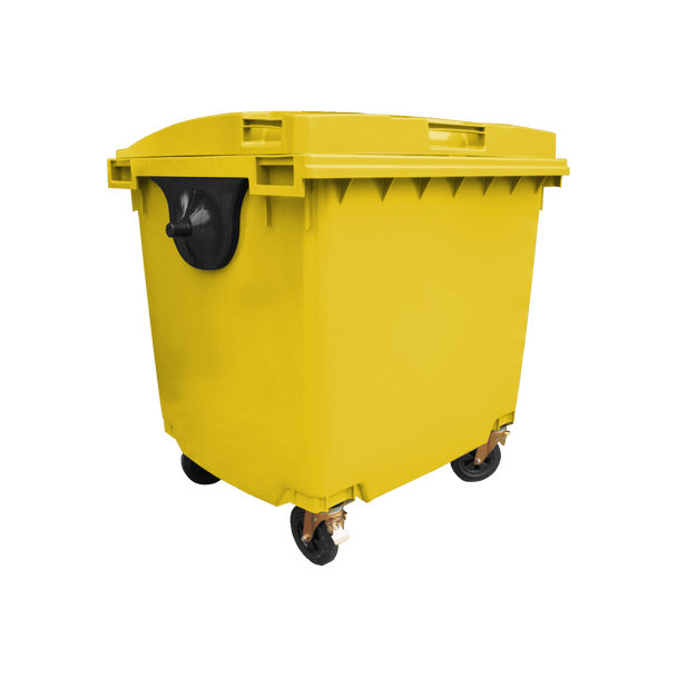 Yellow Wheelie Bin - 1100 Litre - Offset View Right