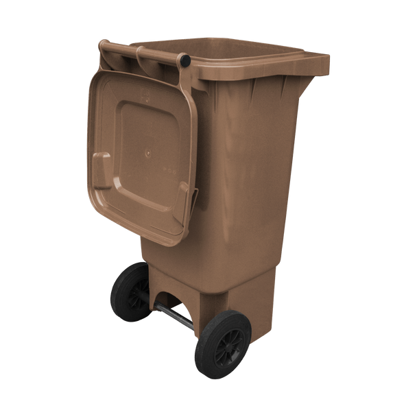Brown Wheelie Bin - 80 Litre Lid Open Offset View Back