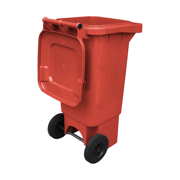Red Wheelie Bin - 80 Litre Back Offset View Lid Open