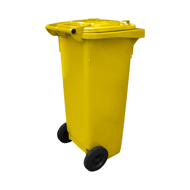 WB140YEL - Yellow Wheelie Bin - 140 Ltr Back Closed Offset View Right