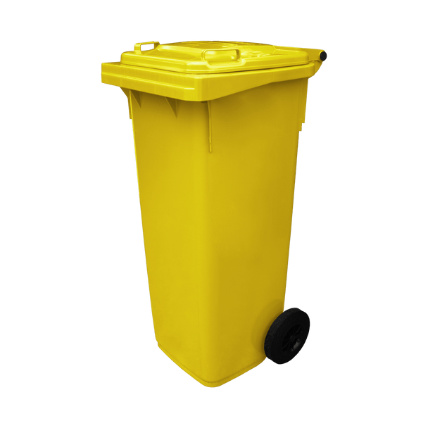 WB140YEL - Yellow Wheelie Bin - 140 Ltr Closed Offset View Left
