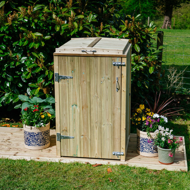 Shireburn Single Wheelie Bin Store - Situated on Wooden Decking in Garden