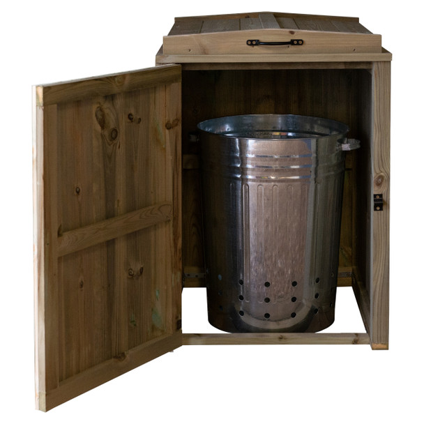 PDS-S-TGV - Paythorne Single Dustbin Store - Door Open with Bin Inside