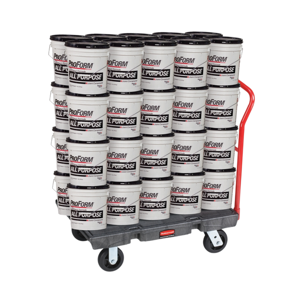 Rubbermaid Heavy‑Duty Platform Truck transporting joint compound tubs