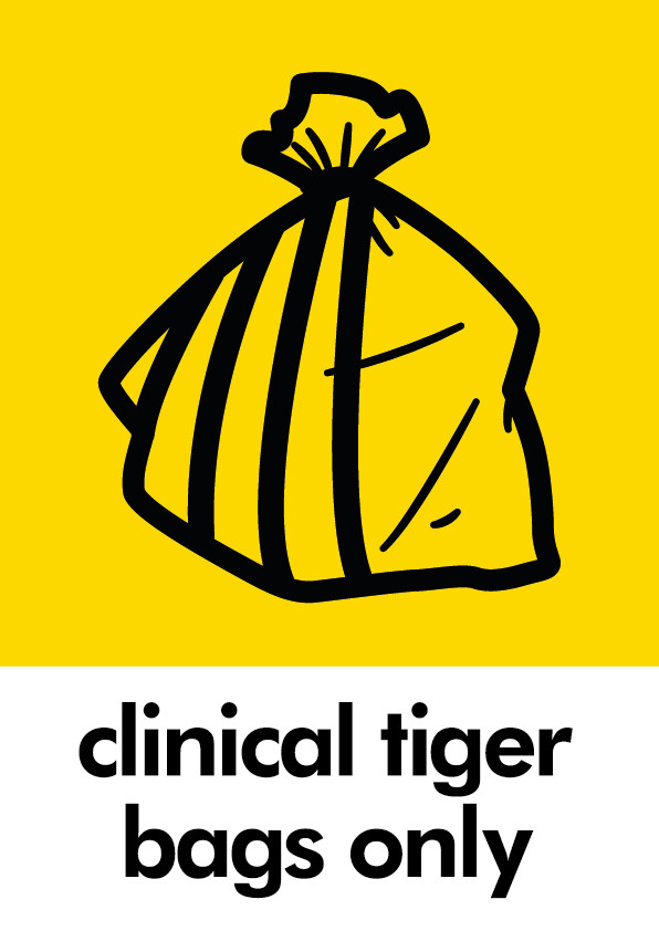 Large A4 Wheelie Bin Sticker Clinical Tiger Bags Only Wheelie Bin