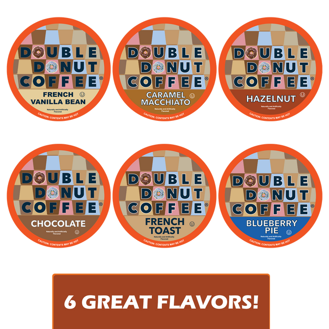 Double Donut Flavored Coffee Variety Sampler 72 Cup Bulk