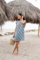 HIHO Caribbean Short Sleeve Rachel Linen Dress in Indigo Fan Print