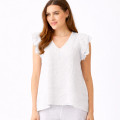 Suzy D London Santiago V Neck Frill Sleeve Linen Tee