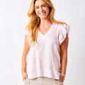 Suzy D London Santiago V Neck Frill Sleeve Linen Tee