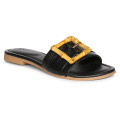 Jelavu's  Amsterdam Flat Black Slip-On Sandal