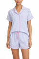 Needham Lane Women's Cotton Short Sleeve Shorty Pajamas - Blue/Pink Seersucker