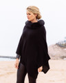 Warm, elegant Claudia Nichole Fox Trim Cashmere Topper in Black 