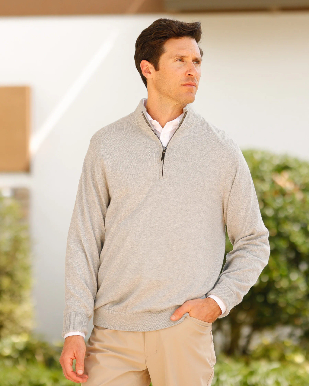 Cotton Cashmere 1/4 Zip Mock Neck Pullover | Island Pursuit