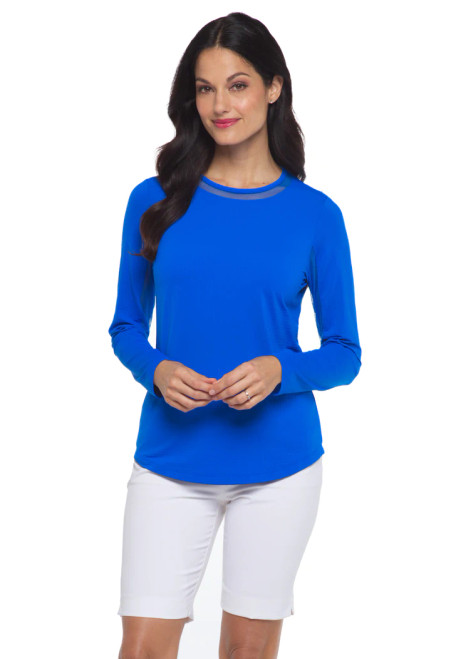 Ibkul Long Sleeve Crew Neck with Mesh in Blue 