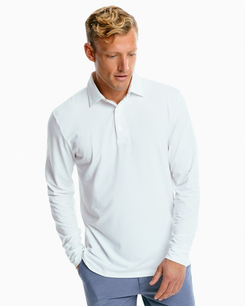 Southern Tide Ryder Long Sleeve Performance Polo Shirt in White 