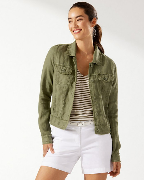 Tommy Bahama Two Palms Linen Raw-Edge Jacket in Tea Leaf 